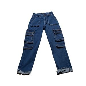 American Bazi Denim Cargo‎ Pants Women's S Blue Utility Streetwear Edgy Grunge